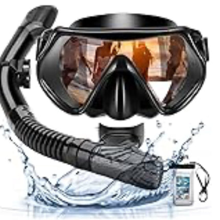 Arkmiido Scuba Diving Snorkeling Mask Snorkel Set Anti-Fog Anti-Leak Adjustable Dry Top Snorkel Set Adult，Impact Resistant Tempered Glass Diving Mask,Free Breathing Snorkel Mask Snorkeling Combo Set