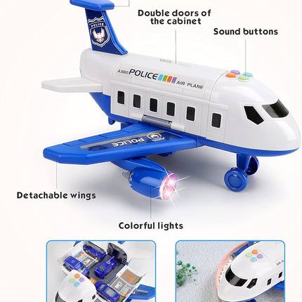 Airplane Toys for 3 Year Old Boys with Light and Sound, Educational Police Car Toy Plane, 5 in 1 Friction Power Toys Christmas Birthday Gifts