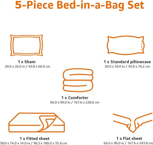 AMAZON BASICS KIDS 5PC BEDDING SET TWIN
Easy-Wash Microfiber Bed-in-a-Bag Bedding Set - Twin, Space Rockets