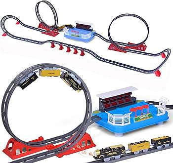 FUN LITTLE TOYS 78PCS Train Set Toys for Kids, Flexible Railway Tracks Roller Coaster Playset, Batteries Operated Toy Train with Light and Sound, Gift for 3 4 5 6 Years Old Toddlers Boys and Girls