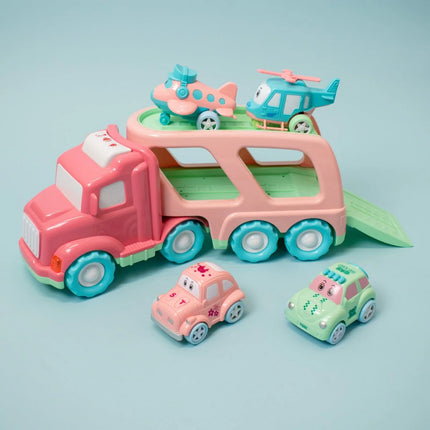Truck Toys for Kids 2-4, Kids Toys Girls Age 2 3 4 5, Toddler Princess Girl Toys Carrier Truck with Cars and Planes, Toddler Birthday Gifts with Music & Lights for 2 3 4 5 Year Girls