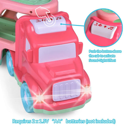 Truck Toys for Kids 2-4, Kids Toys Girls Age 2 3 4 5, Toddler Princess Girl Toys Carrier Truck with Cars and Planes, Toddler Birthday Gifts with Music & Lights for 2 3 4 5 Year Girls