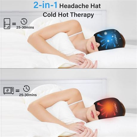 NEW, iTHERAU Migraine Ice Head Wrap, Migraine Relief Cap, BLACK
