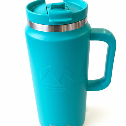AHRMOSIS 64 Oz Tumbler with Handle and Straw Half Gallon Water Bottle Stainless Steel Travel Mug for Hot & Cold Drinks-Blue