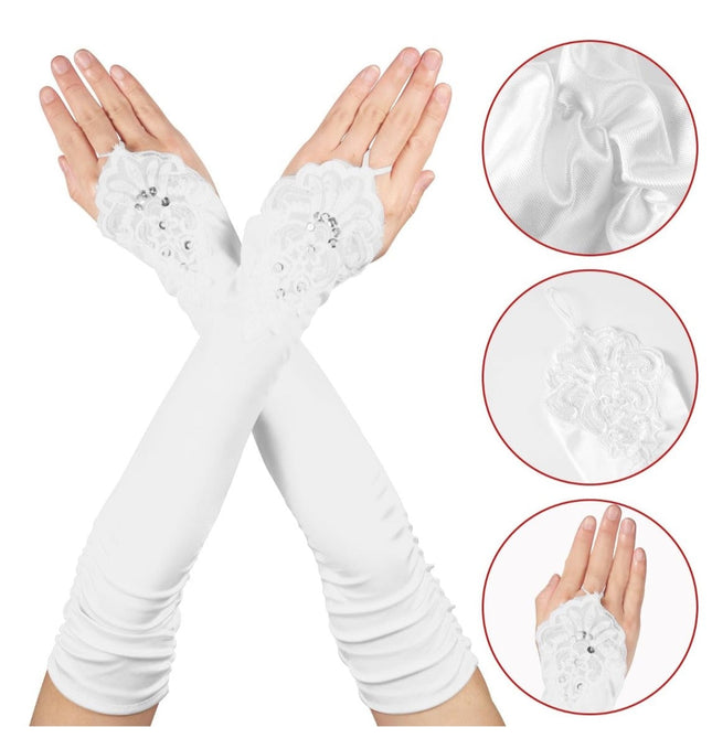Long Lace Gloves, Soft Fingerless Lace Glove 1920s Opera Elbow Length Women's Gloves