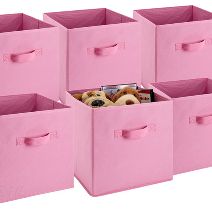 Handy Laundry 6-Pack Foldable Cube Storage Bins – Decorative Collapsible Organizer for Shelves, Closets, Underbed, Clothes, or Kids’ Toys (Pink)