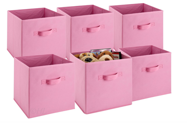 Handy Laundry 6-Pack Foldable Cube Storage Bins – Decorative Collapsible Organizer for Shelves, Closets, Underbed, Clothes, or Kids’ Toys (Pink)