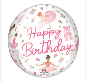 Anagram Happy Birthday Ballerina Girl Orbz 15" Foil Balloon, 1-piece