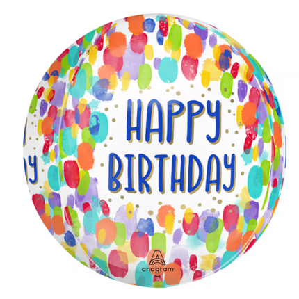 Anagram Happy Birthday Orbz 15" Painterly Dots Balloon, 1-piece