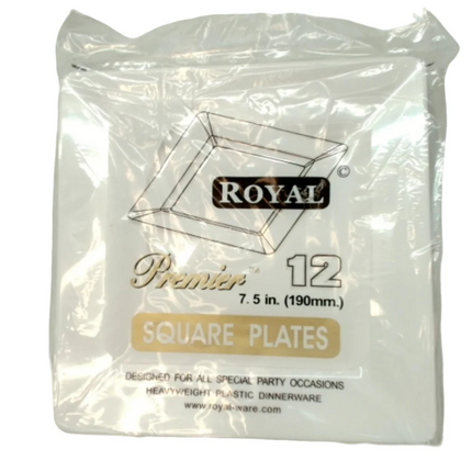 Royal Premier Square Plastic Plates 7.5" 12pk. White