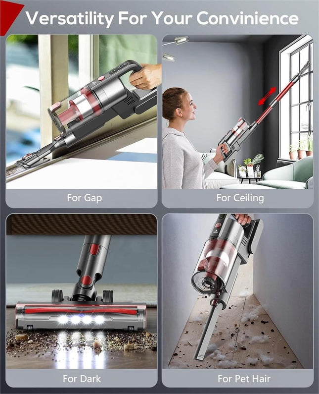 LJUREN V12 Cordless 1.2L Capacity Vacuum Cleaner, RED