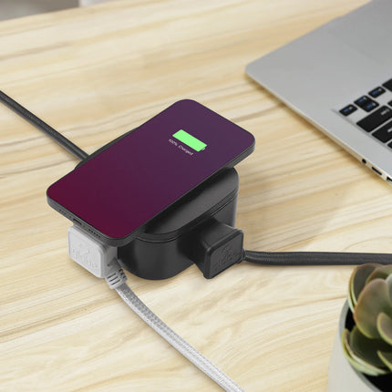 Globe 6 ft. 2-Outlet Black 3-USB Wireless Charging Surge Protector Desktop Power Hub