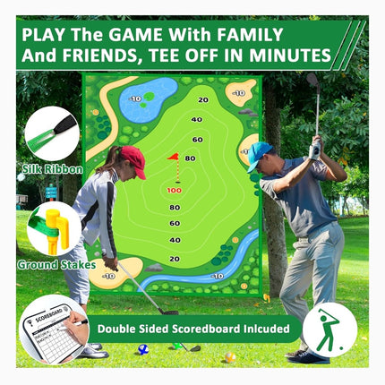 Indoor Outdoor Golf Chipping Game, Sticky Pro Mat with 20 Sticky Balls Practice Kit Yard Game with Club (1Side 8 * 4FT)