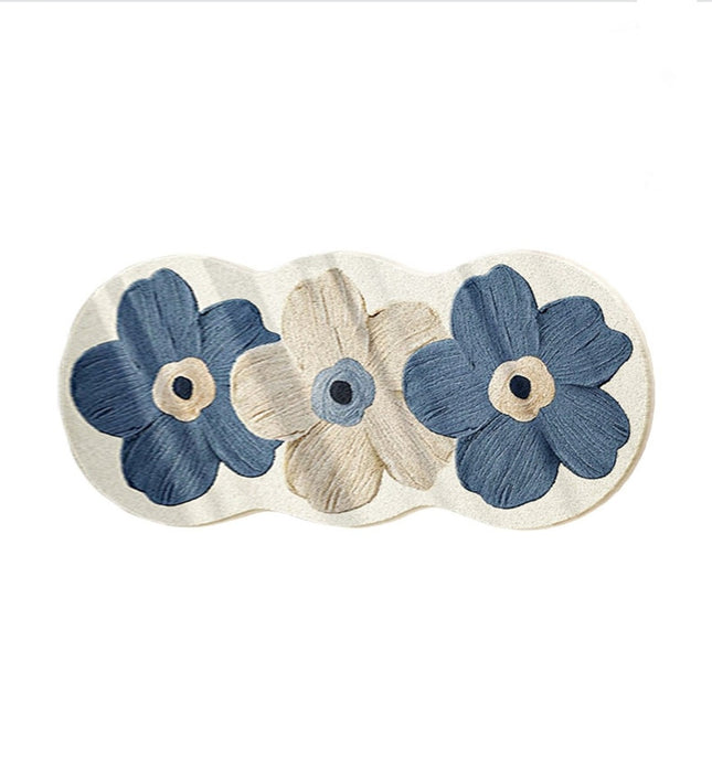 Hearth & Gear Floral Living Room Bedroom Hallway Decorative Wool Area Rug Soft Floor Mat, Blue Beige