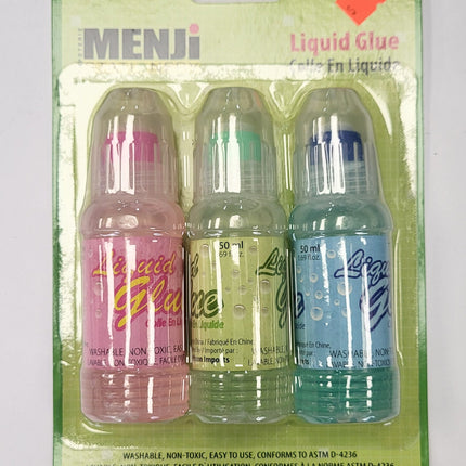 MENJI 3-PACK Stationary Non-Toxic, Washable Liquid Glue, GL-009