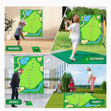 Indoor Outdoor Golf Chipping Game, Sticky Pro Mat with 20 Sticky Balls Practice Kit Yard Game with Club (1Side 8 * 4FT)