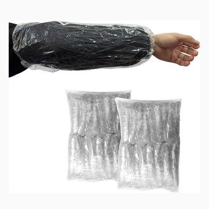 PEFAVPRO 200 PCS Disposable Plastic Arm Sleeves Covers for Cleaning, Repairing, Painting and Tattooing, WHITE CLEAR