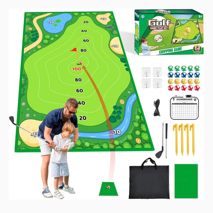 Indoor Outdoor Golf Chipping Game, Sticky Pro Mat with 20 Sticky Balls Practice Kit Yard Game with Club (1Side 8 * 4FT)