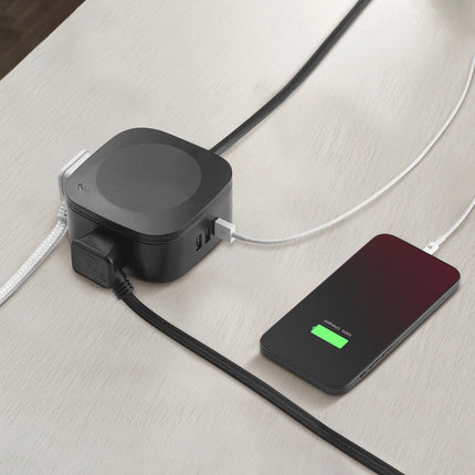 Globe 6 ft. 2-Outlet Black 3-USB Wireless Charging Surge Protector Desktop Power Hub