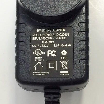 NEW, Switching Power Adapter DC Output Model SOY024A-1200200US, ( 5 ft )
